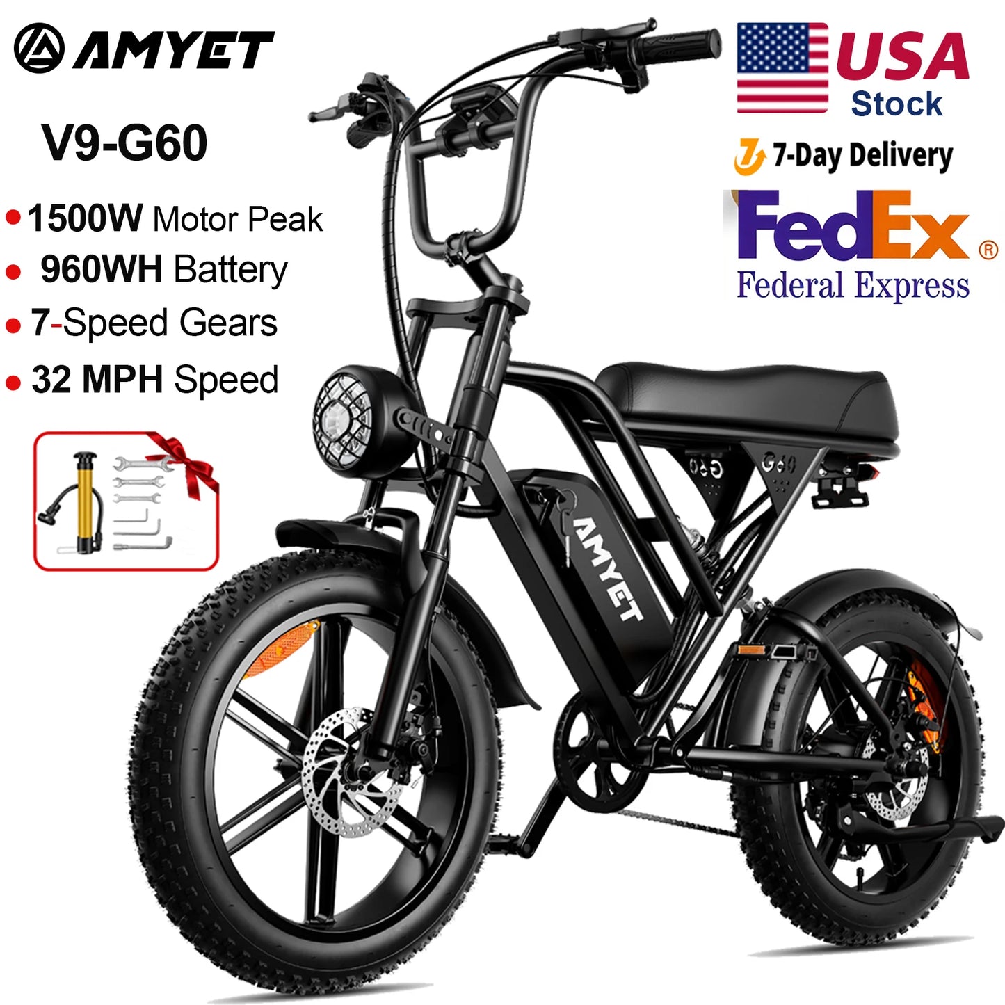 AMYET V9-G60 Adults Electric Mountain Bike For Men.