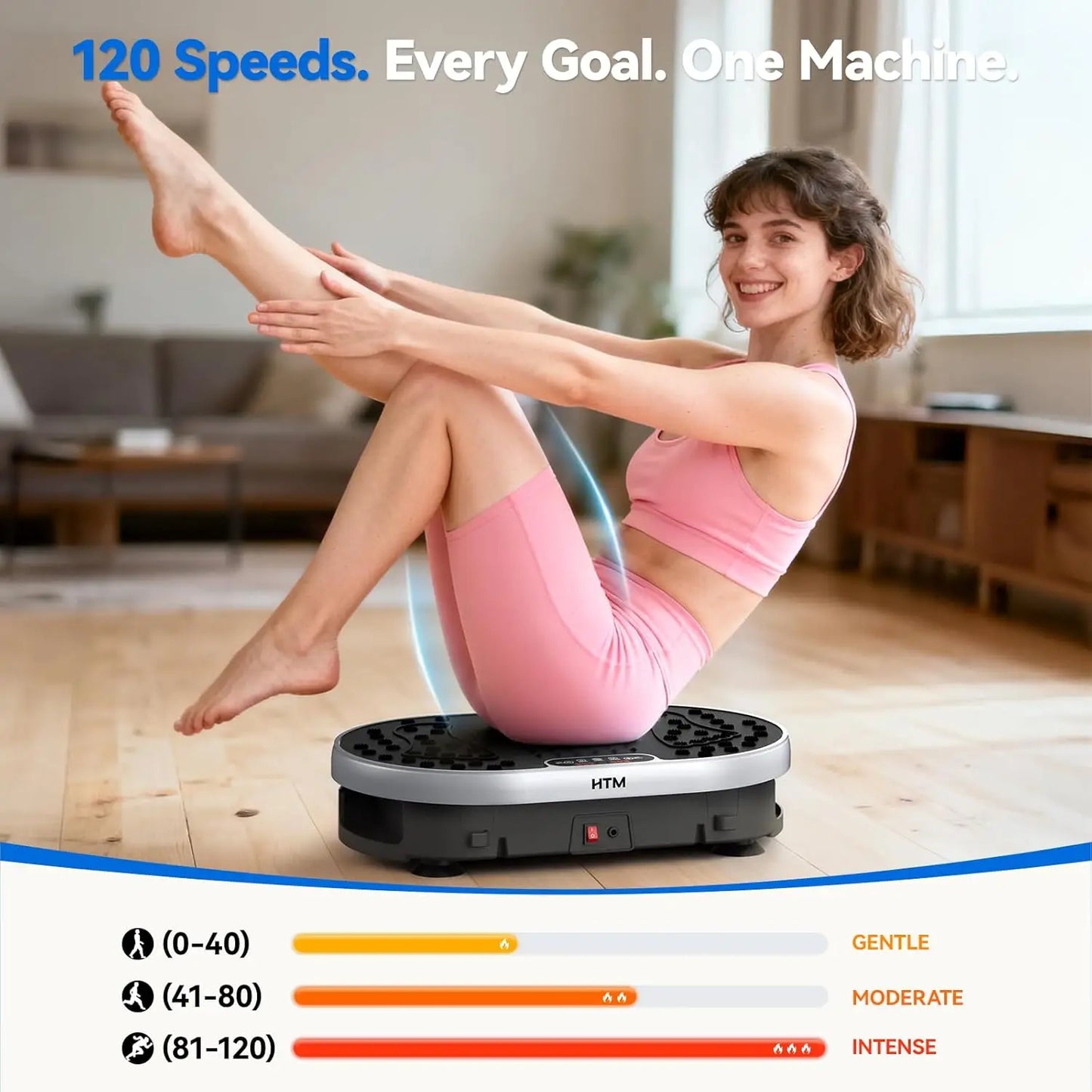 HTM Vibration Plate Exercise Machine With 120 Speed Levels & 9 Preset Programs For  Home Fitness.