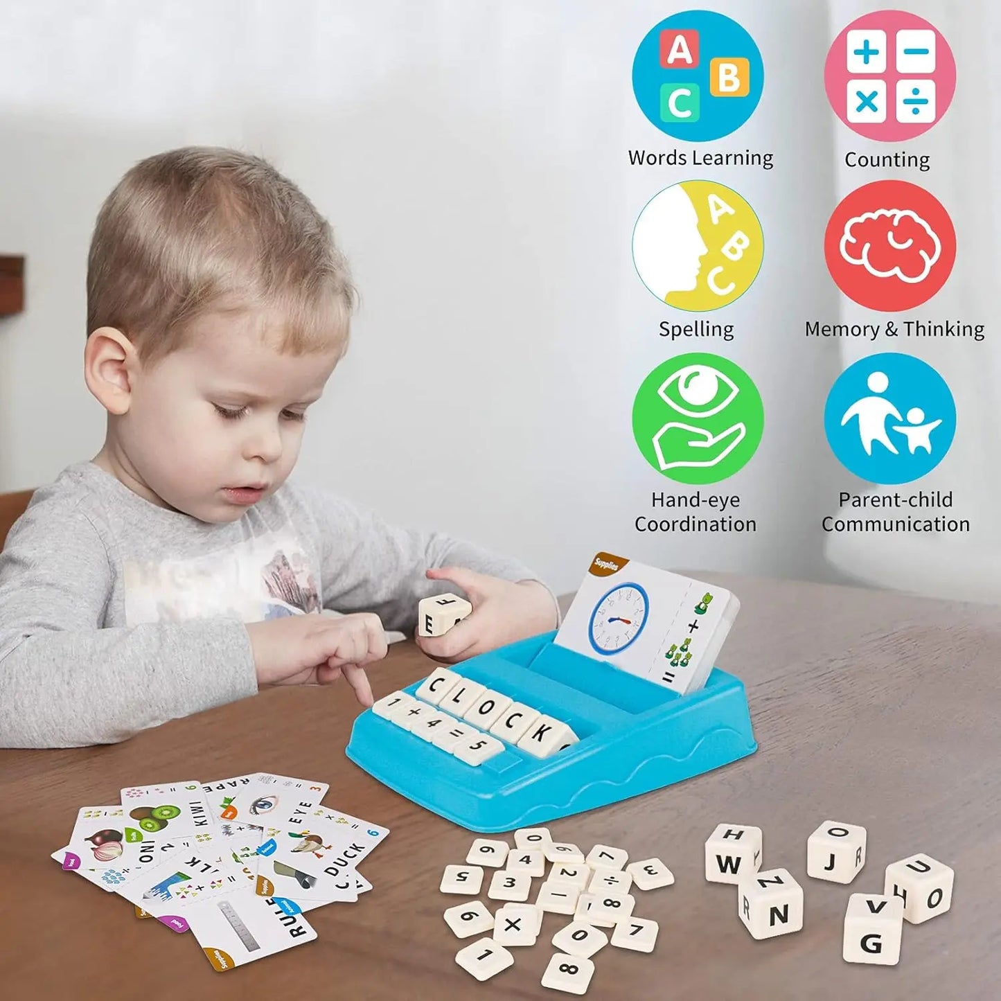 Educational 2 in 1 Matching Letter Spelling ,Number Cognition. Early Math Game for Boys  & Girls.