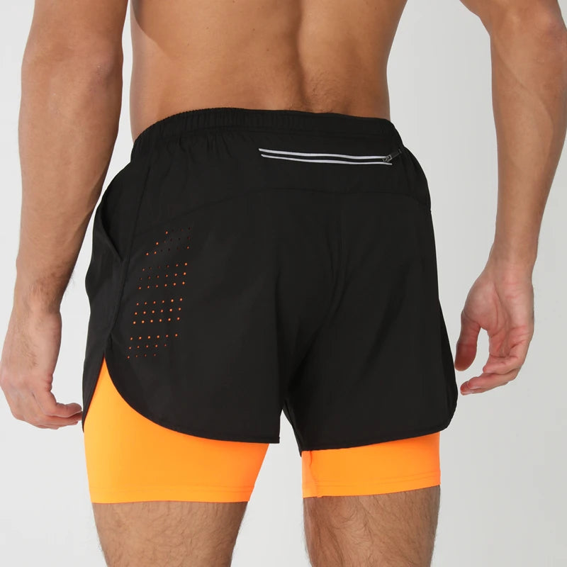 Men 2in1 Double Layer Shorts For  Workout .