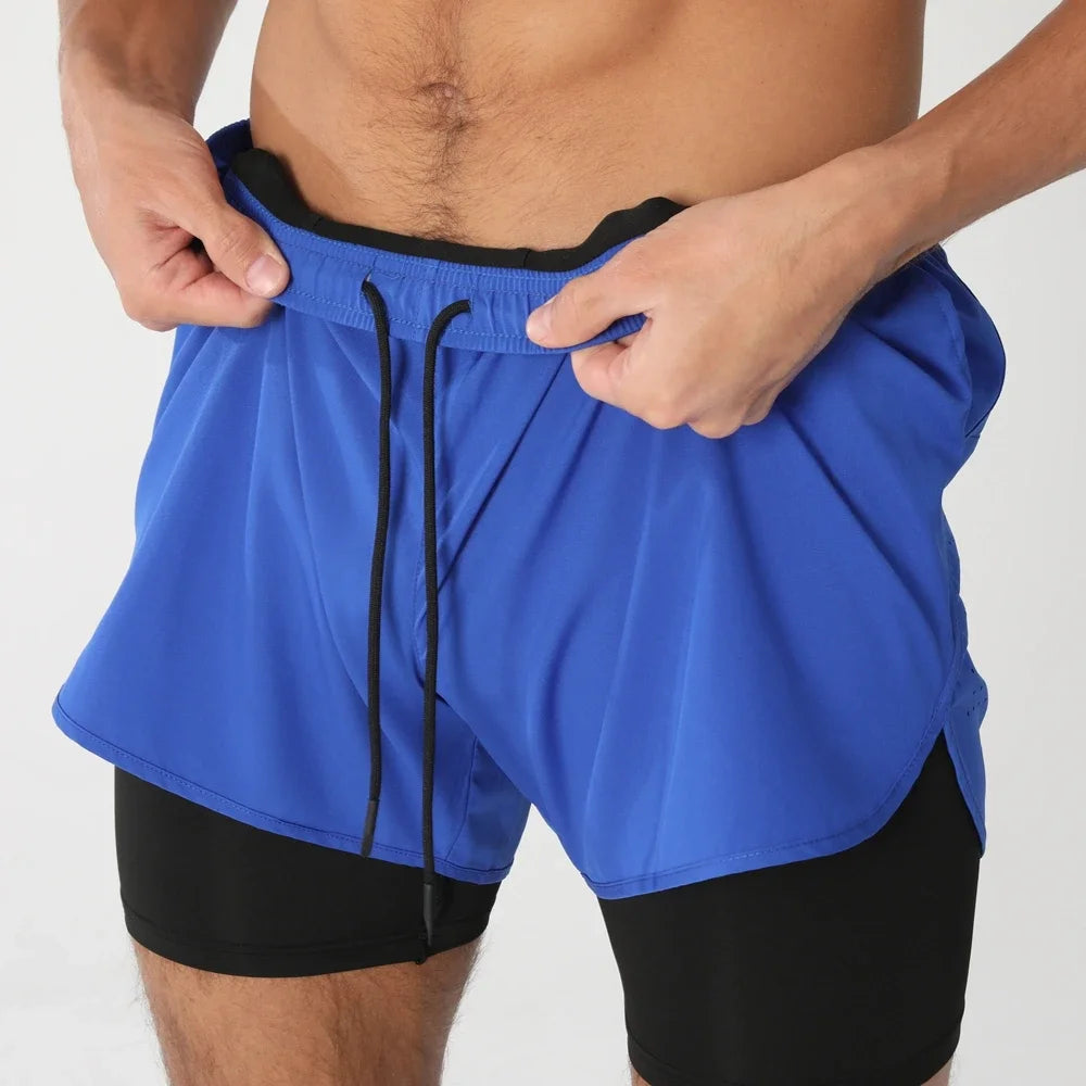 Men 2in1 Double Layer Shorts For  Workout .