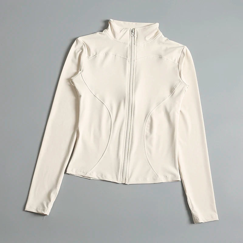 Women Long Sleeve Zip Fitness Yoga Shirt.