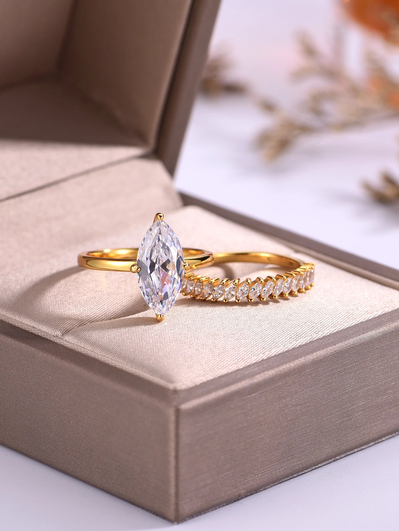 2PC S925 Sterling Silver Marquise 3ct Moissanite Ring.