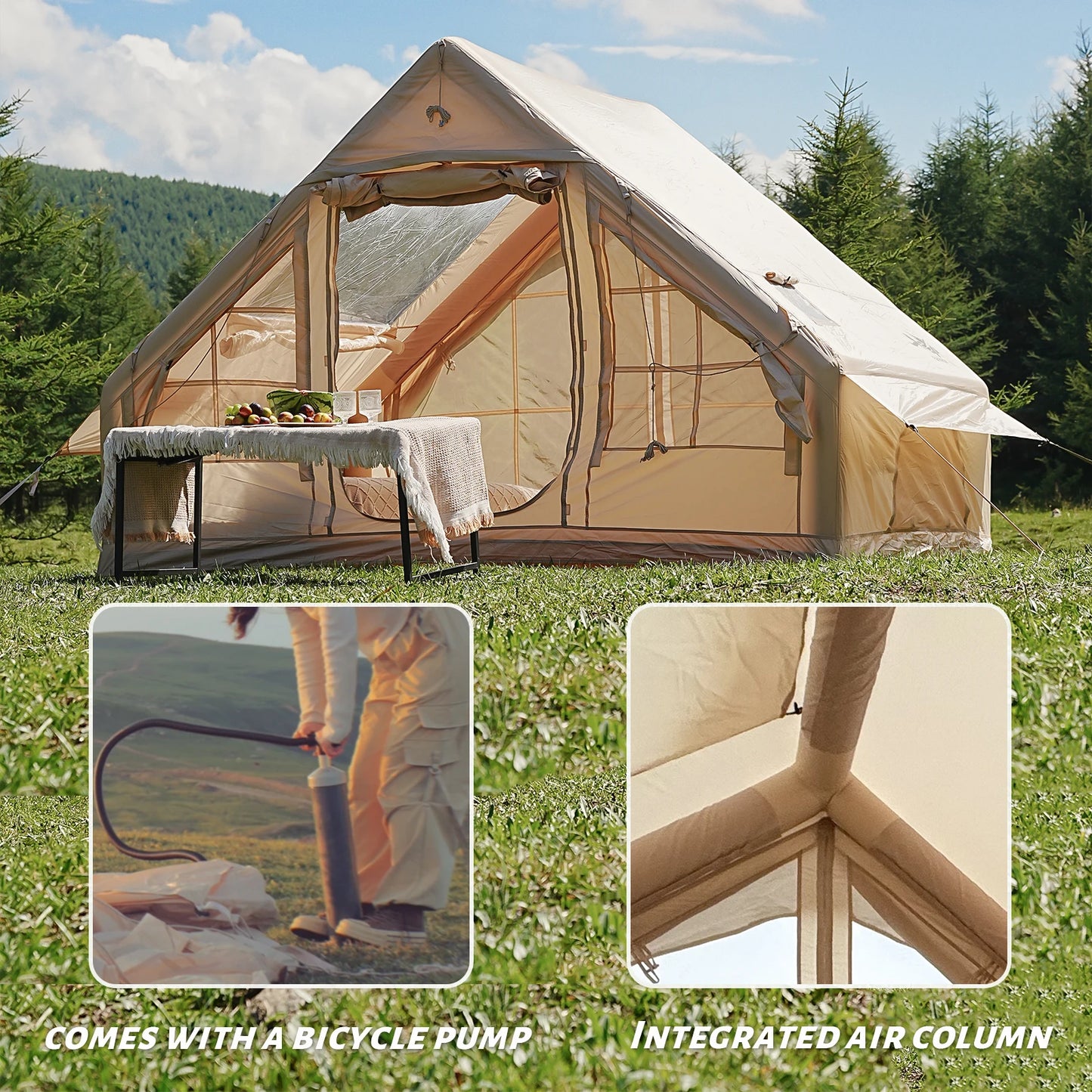 Pakicetus  Waterproof 4-8 Person Inflatable Camping Tent With  Quick-Setup, Air Frame  &  Stove Jack.