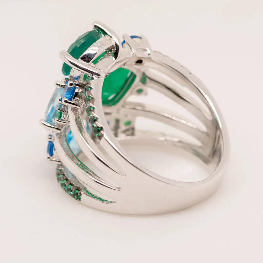 Natural Green Agate Topaz Gemstones  Ring for Women.