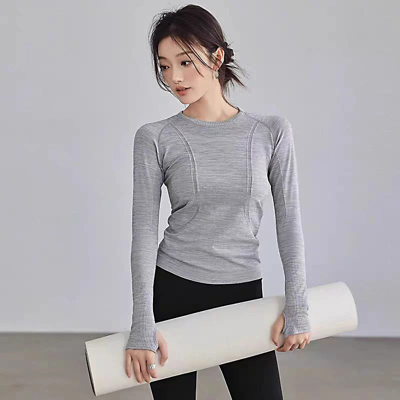 Yoga  Sports  Long Sleeve Tops With  Round Neck For Fitness Workout.