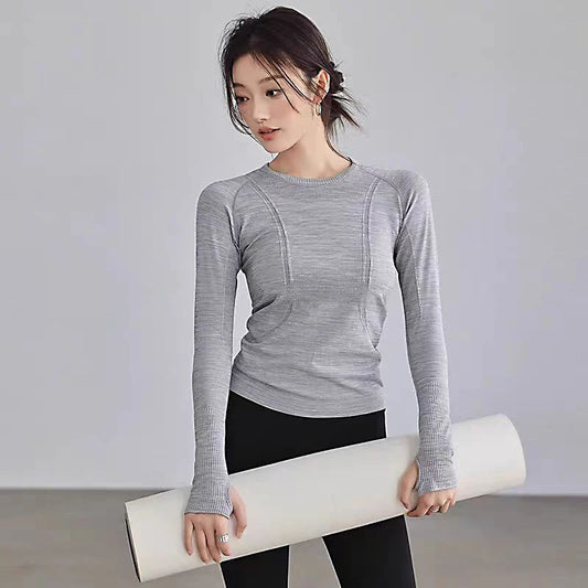 Yoga  Sports  Long Sleeve Tops With  Round Neck For Fitness Workout.