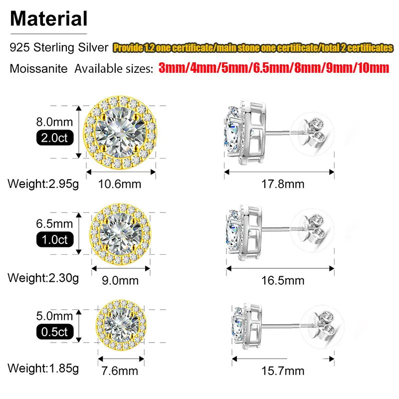 TUHE Unisex VVS1 Moissanite Women Earrings.