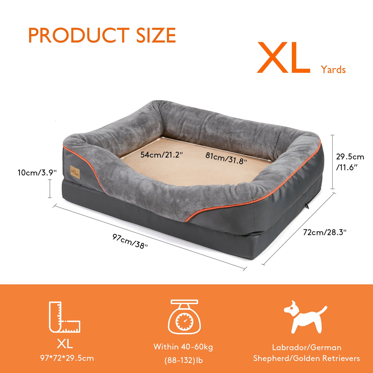 BORWART Jumbo Large Orthopedic Dog Bed With  Memory Foam.