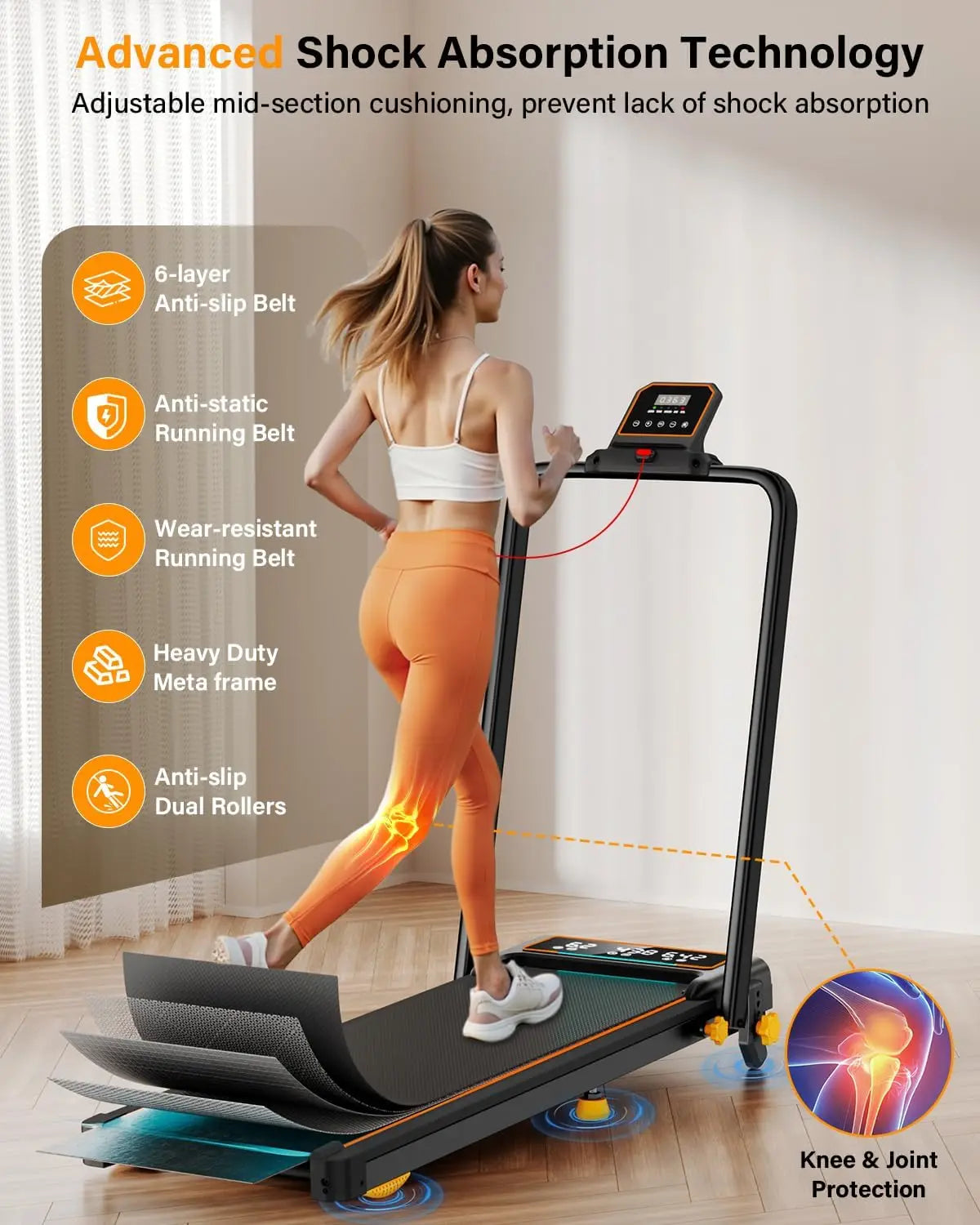 Treadmill Walking Pad with 15% Incline/Handle Bar/2 LED Display & Foldable .