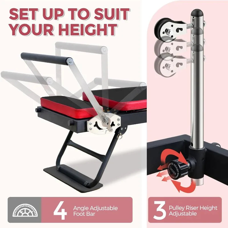 Foldable  JIRTEMOT Pilates Machine with Resistance Springs and Cords.