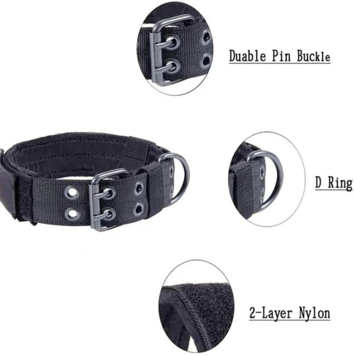K9 Military 2" Wide Tactical Heavy Duty Nylon Large Dog Collar With Metal Buckle.