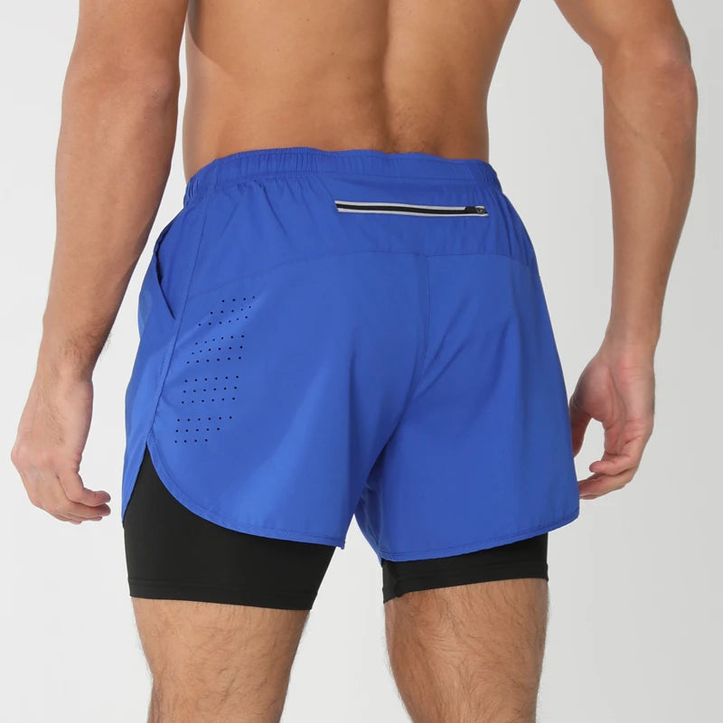Men 2in1 Double Layer Shorts For  Workout .
