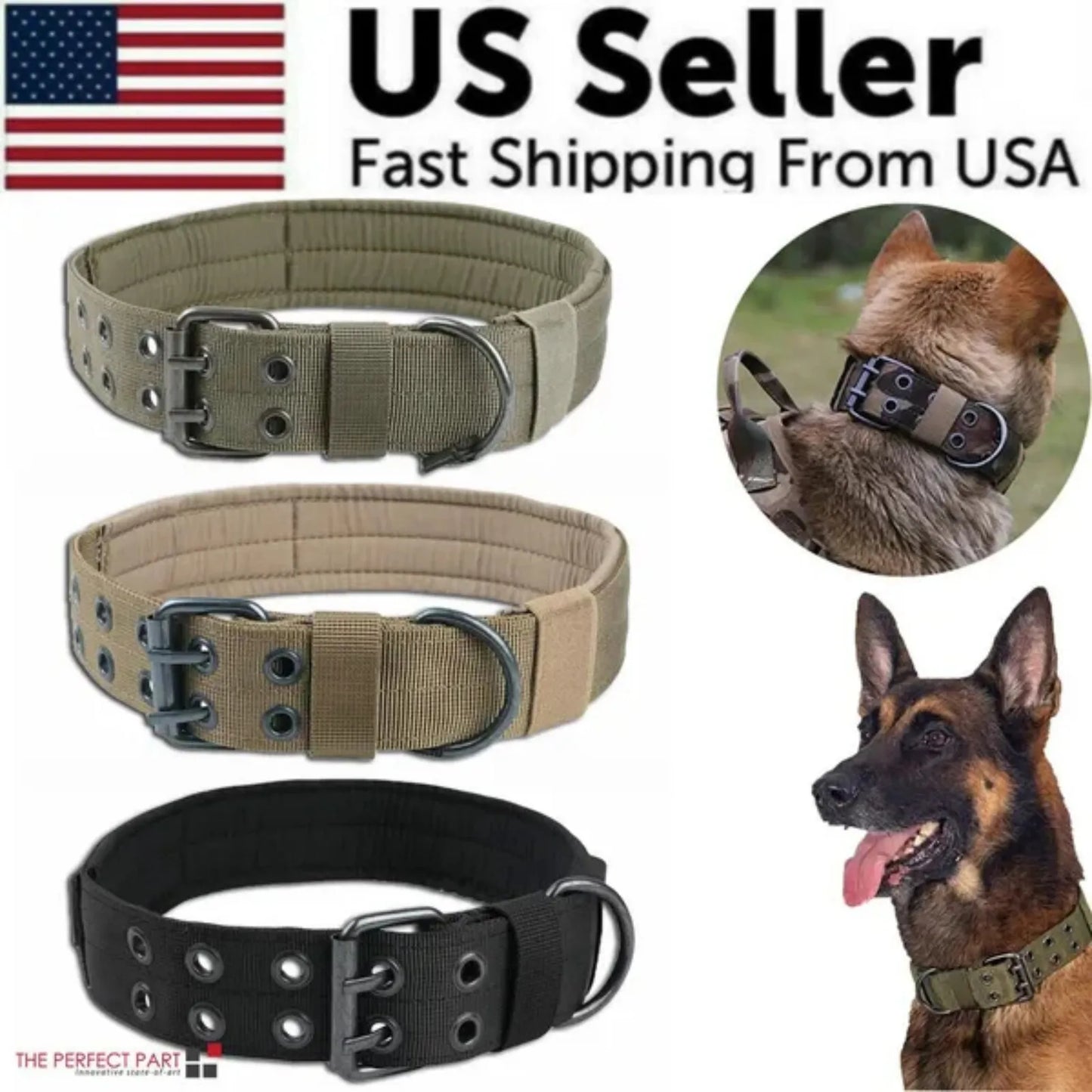 K9 Military 2" Wide Tactical Heavy Duty Nylon Large Dog Collar With Metal Buckle.