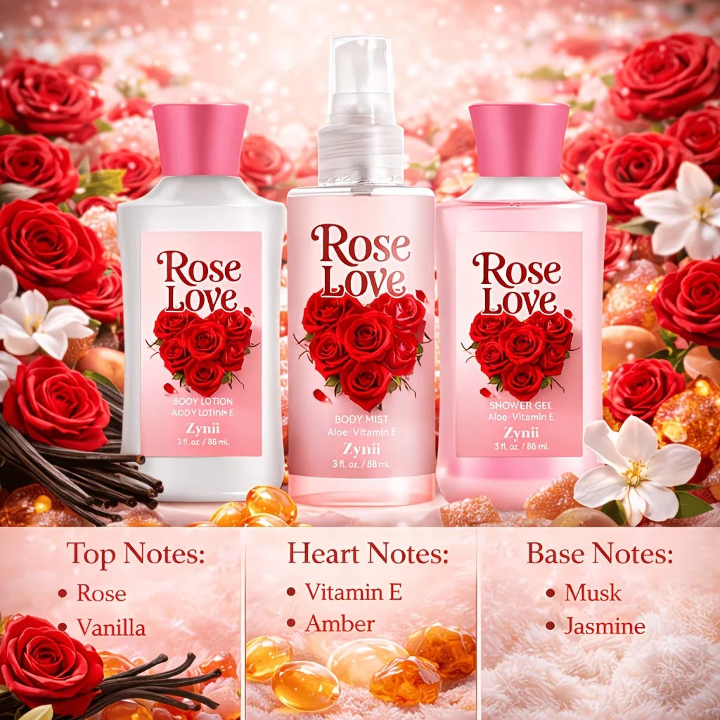 ZYNII Strawberry Cake, Peach And Rose Bath Set.