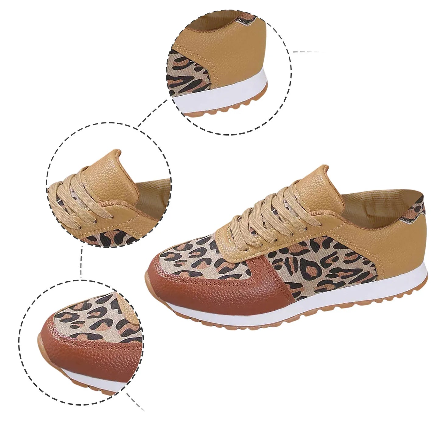 Thick Bottom  Leopard Print & Lace Up Casual Sneakers  For Women.