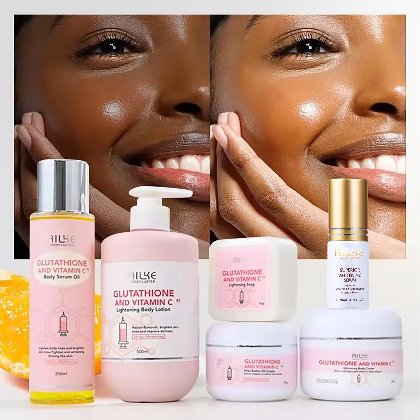 AILKE Brightening Skin Care Set, With Vitamin C, Glutathione, Reduce Spots & Moisturizes Skin.