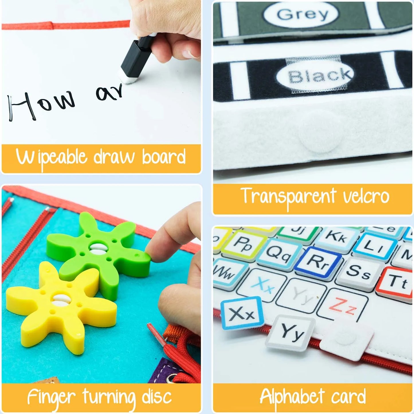 Toddler sensory and learning boards .