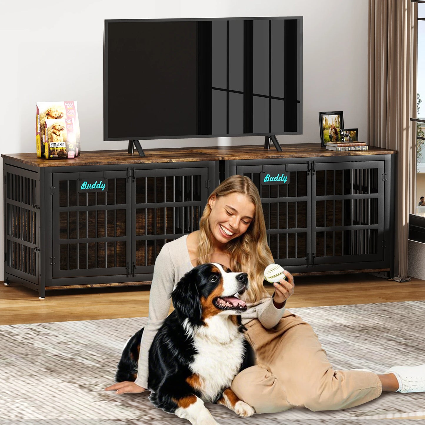 Indoor Dog Crate Furniture With Casters  For Large and Medium Dogs.