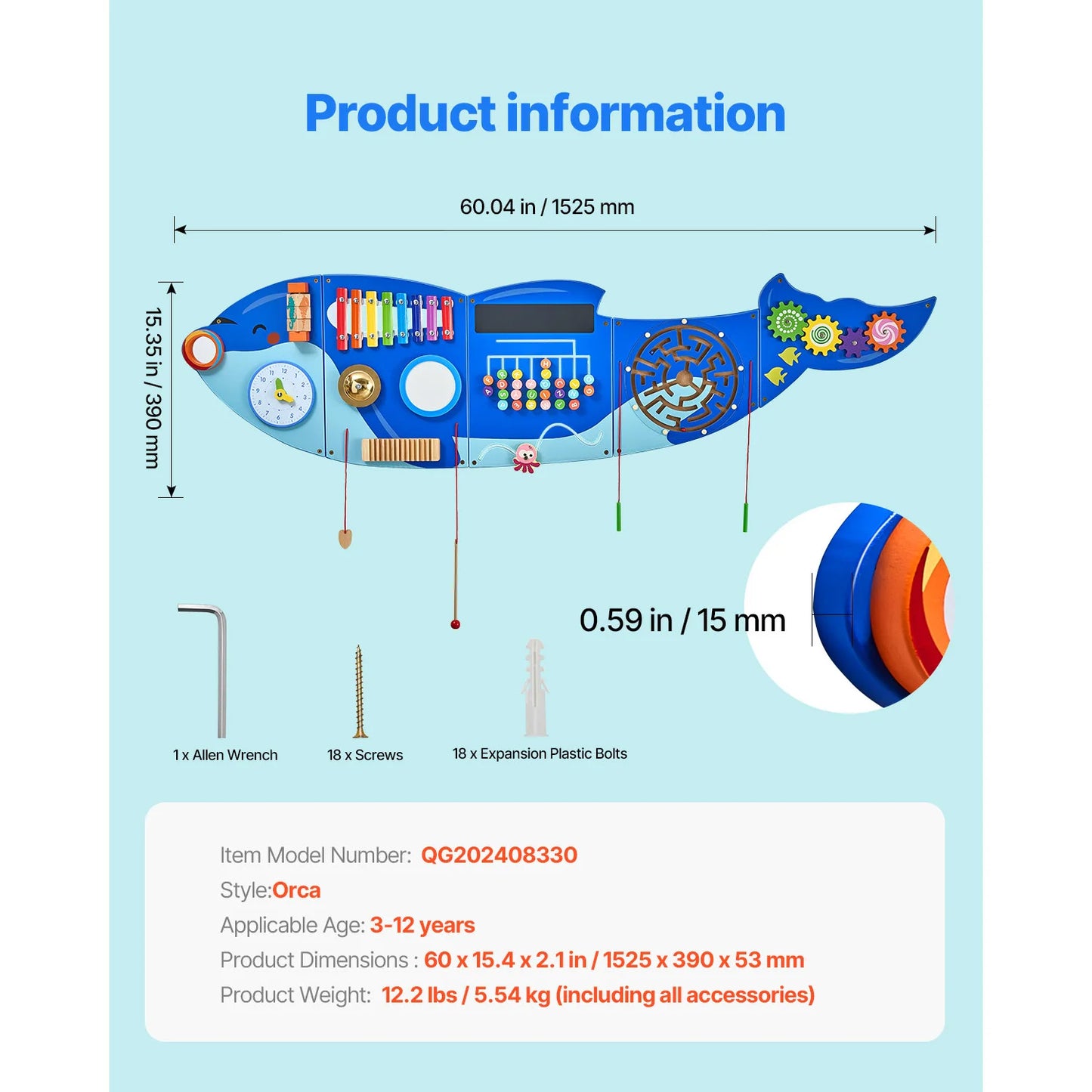 VEVOR Orca Kids Wall Board .