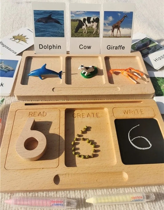 Montessori Toys Wooden Learning Tablet with Chalks Divided Trays.