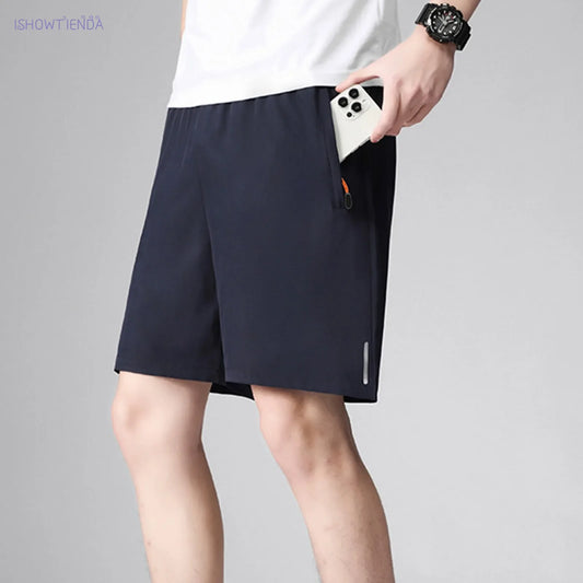 Quick Dry Athletic Shorts With Zipper Pockets  For Men.