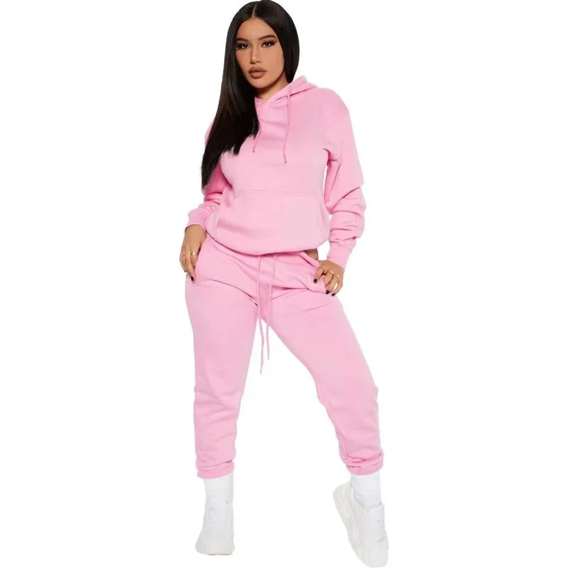 Two Piece Set - Oversized Hoodie Sweatpants & Casual Sweatshirt Trouser.