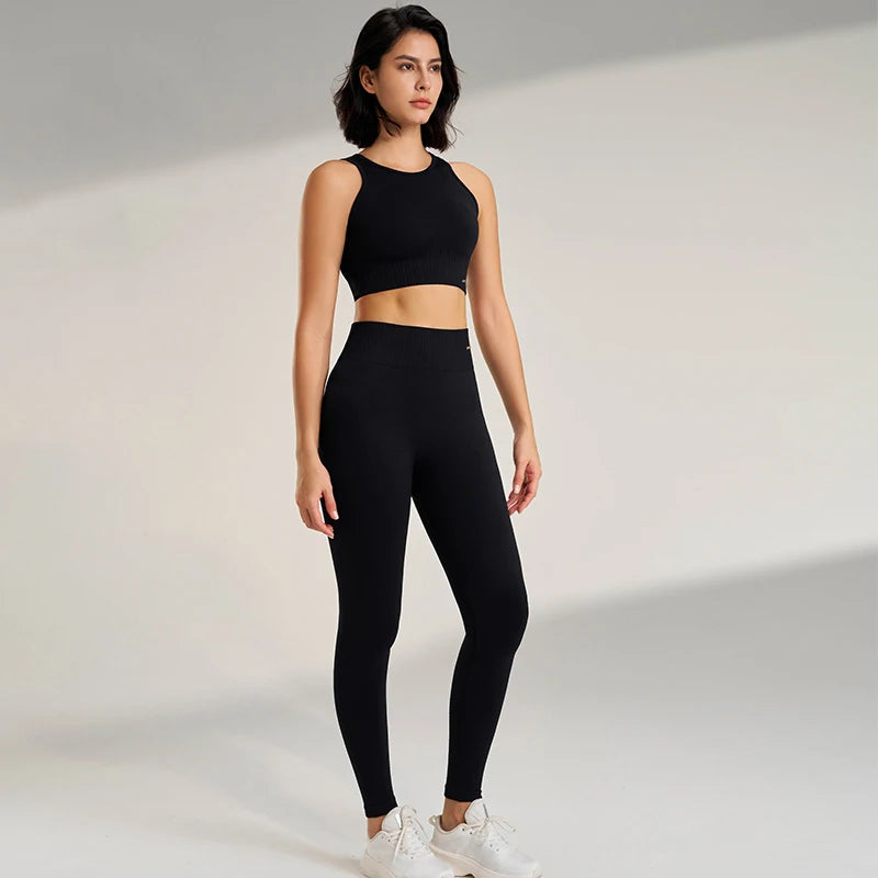 High Waisted Leggings and Top ,Two Piece Seamless Fitness  Clothing.