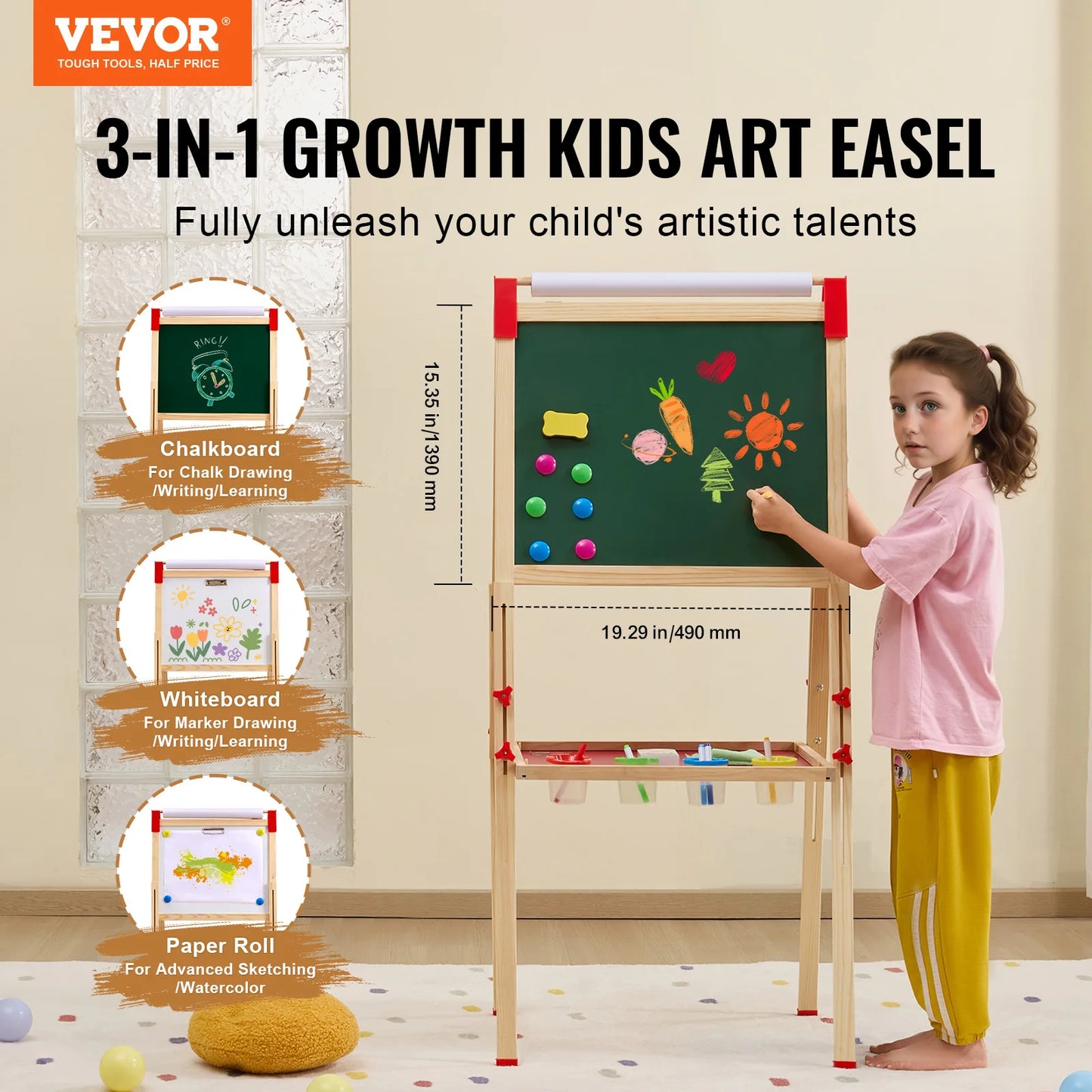 VEVOR  Wooden Double-Sided Kid's Art Easel.