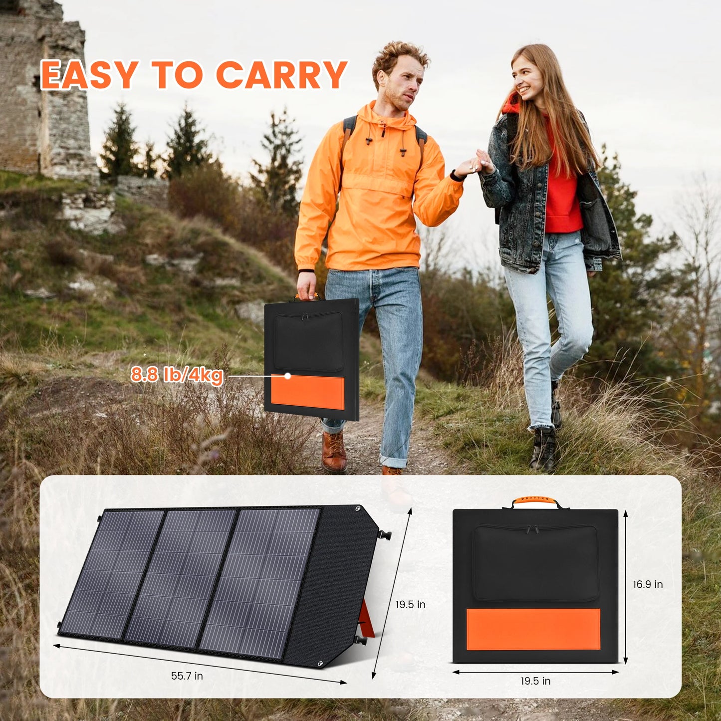 Foldable 100W Portable Solar Panels  With Adjustable Kickstand.