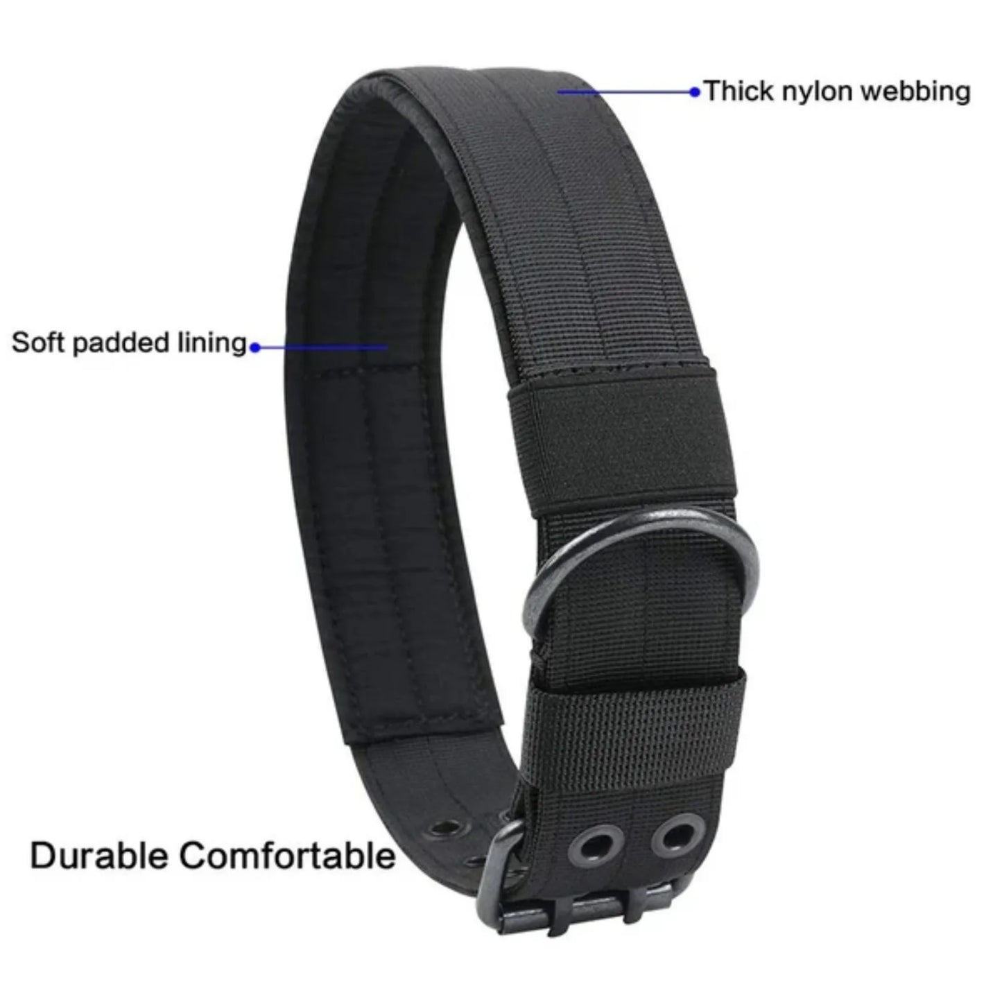 K9 Military 2" Wide Tactical Heavy Duty Nylon Large Dog Collar With Metal Buckle.