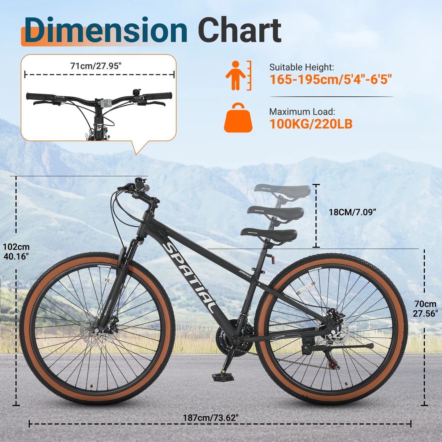 SPATIAL 29 Inch Mountain Bike  With 21 Speed  & Aluminum Frame  With Dual Disc Brakes For Men  & Women.