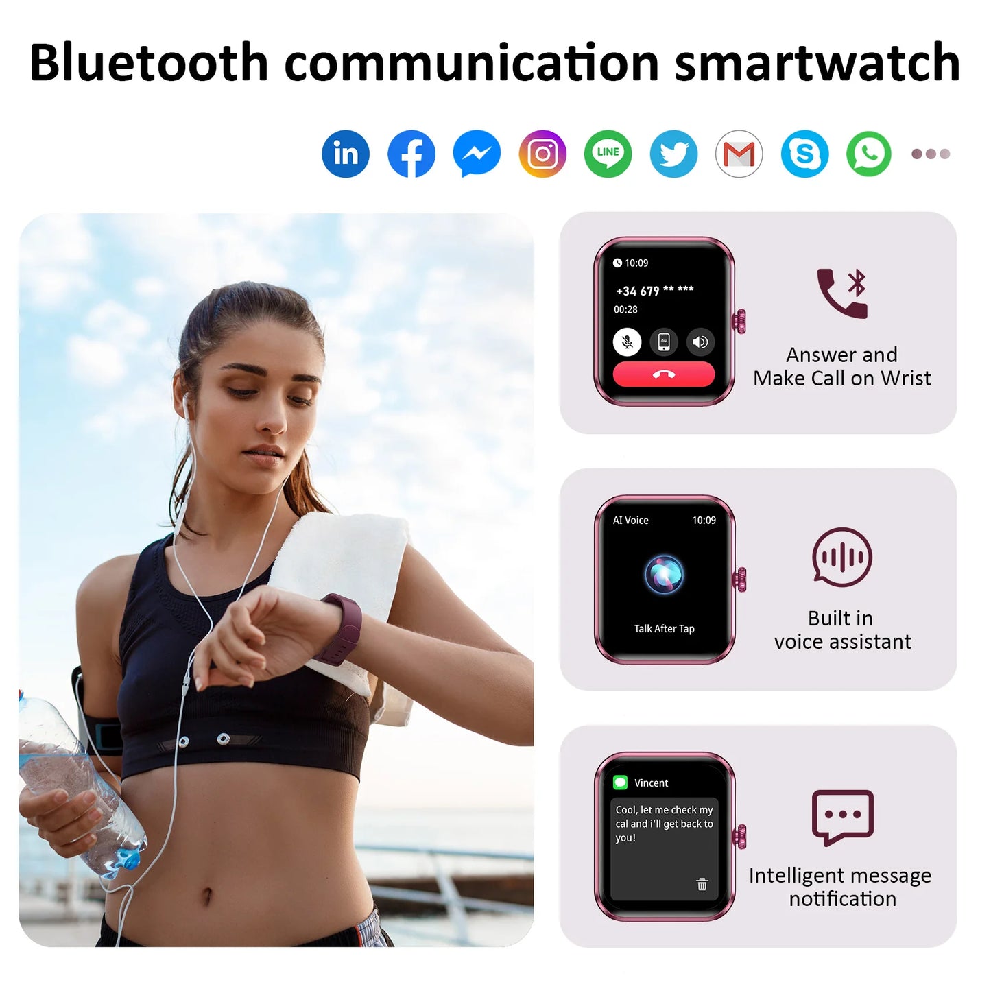 IOWODO R50 Waterproof Smart Watch 1.85'' HD Screen For Men & Women.