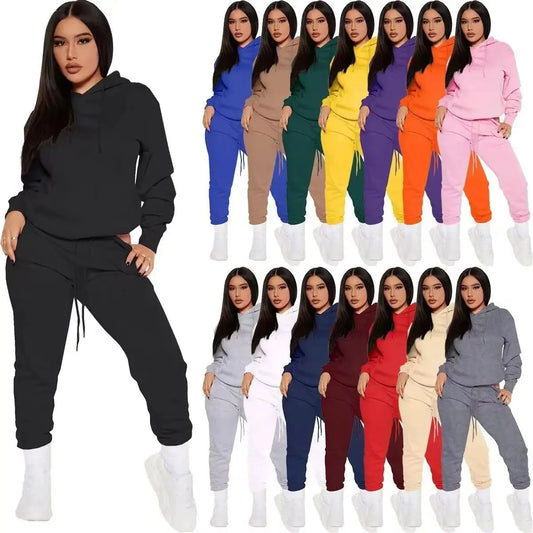 Two Piece Set - Oversized Hoodie Sweatpants & Casual Sweatshirt Trouser.