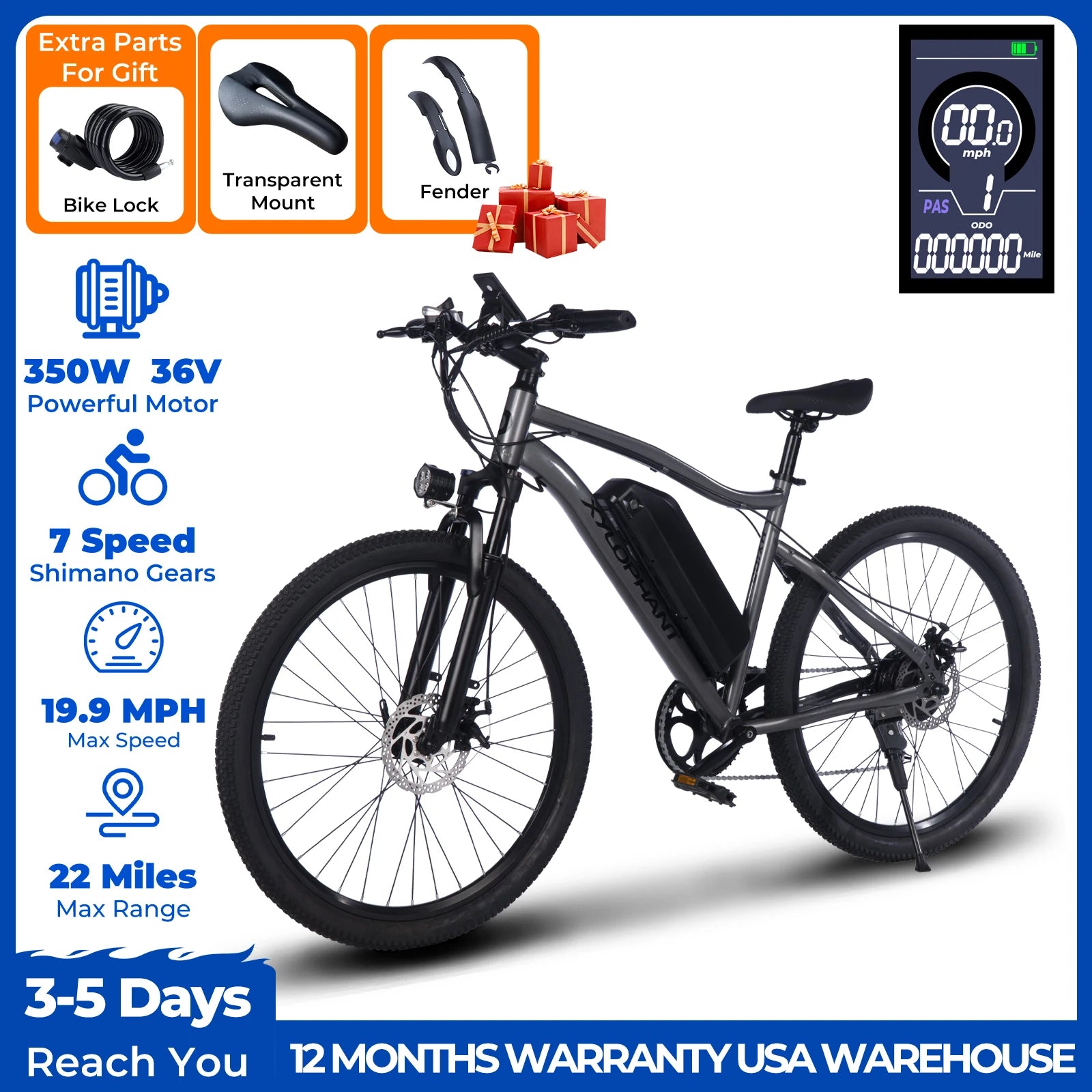 Terrosor Electric Bike,26" Fat Tire E- bike