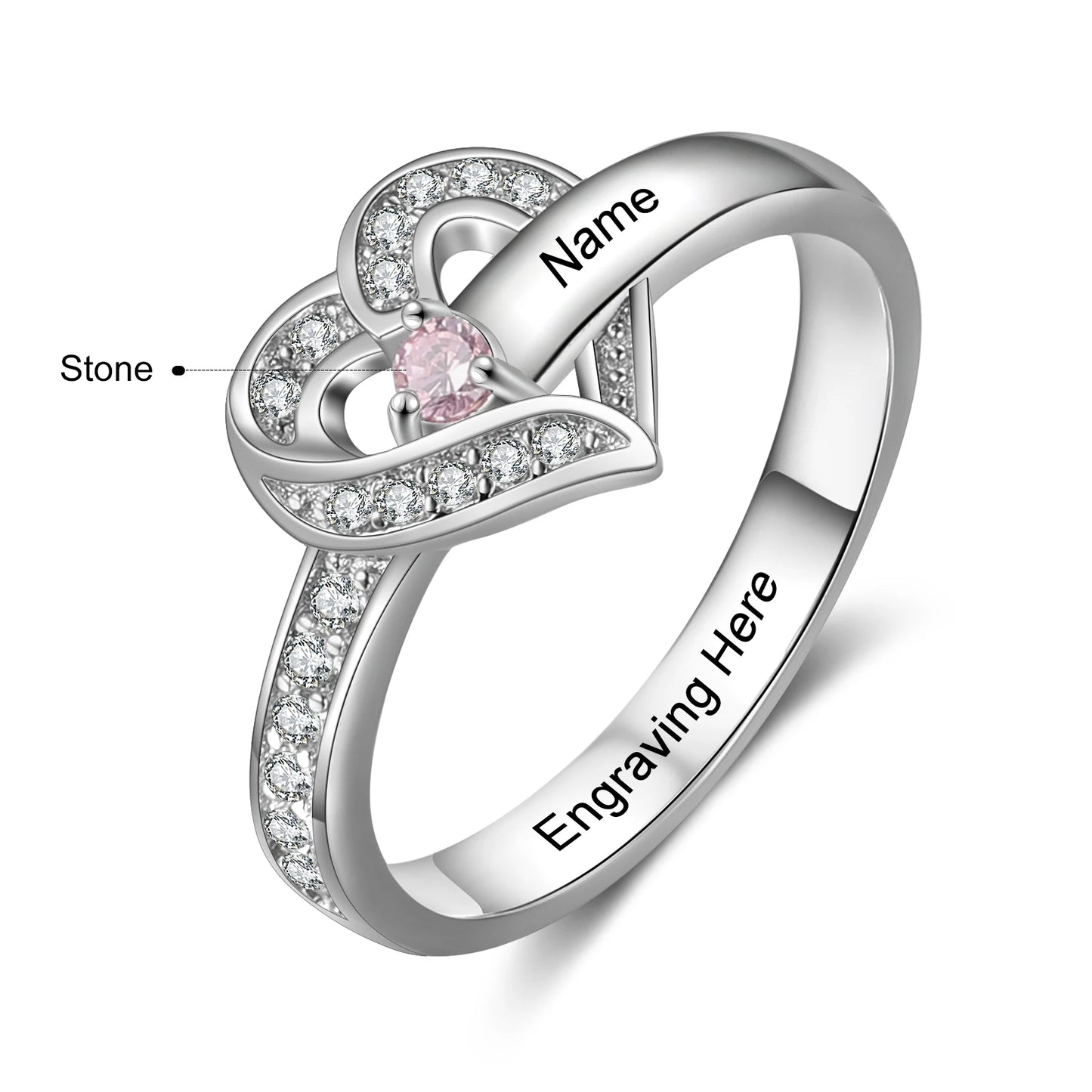 Custom 925 Sterling Silver Personalized 1-8 Name Engraved Ring with Birthstone.