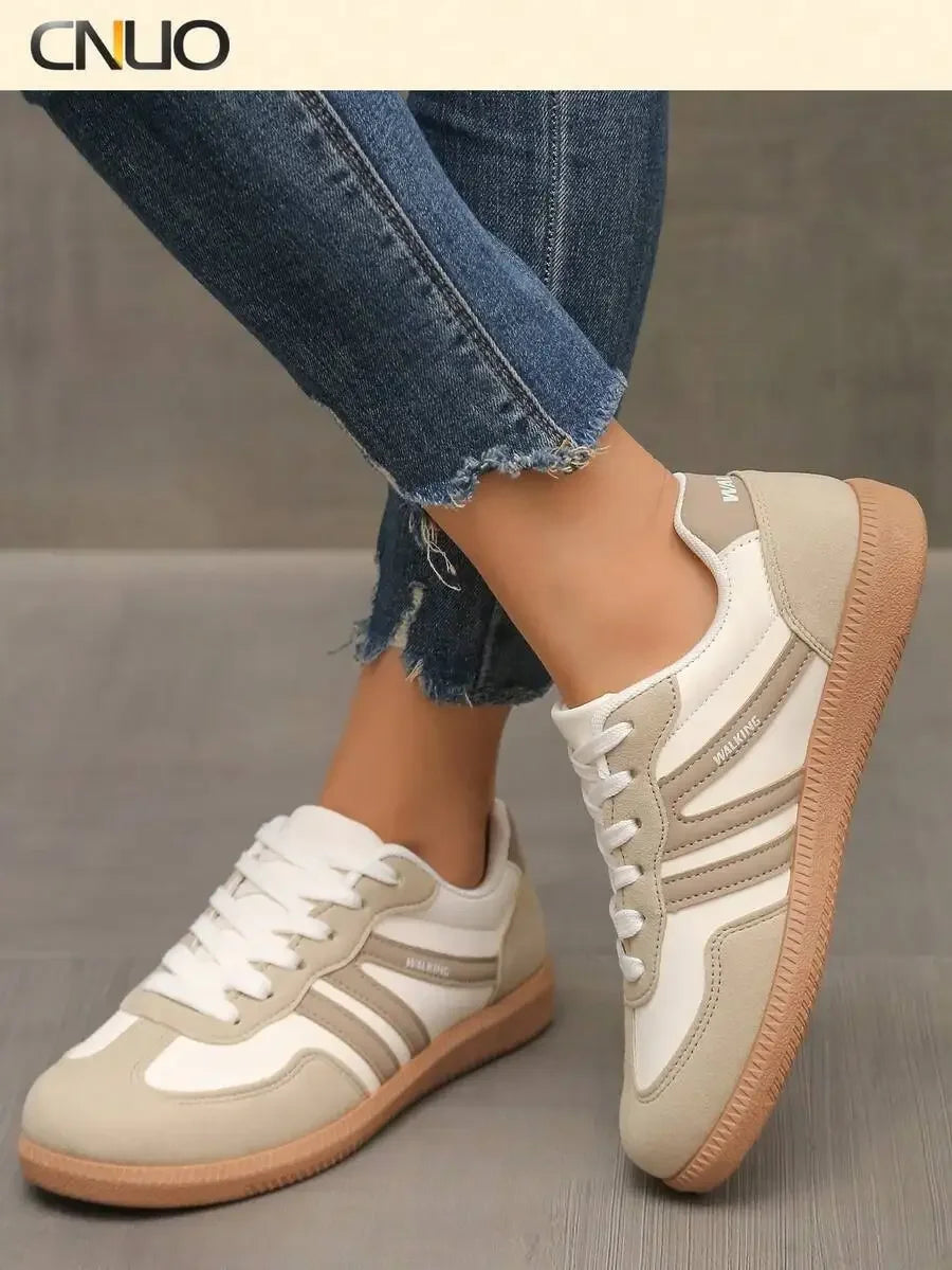 CNUO Casual Flat Sneakers With White Stripes For Women.