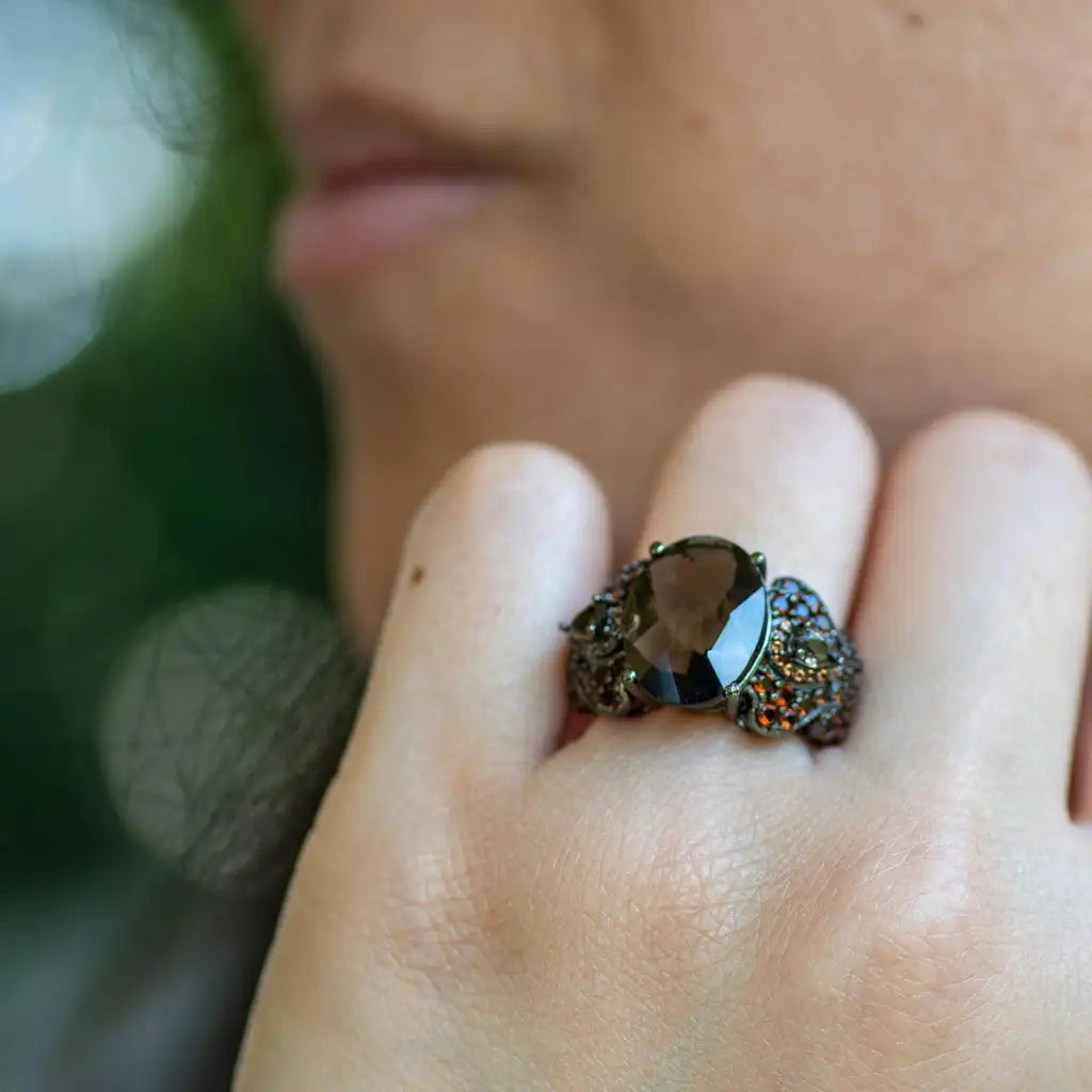 Natural Smoky Quartz Ring For Women .