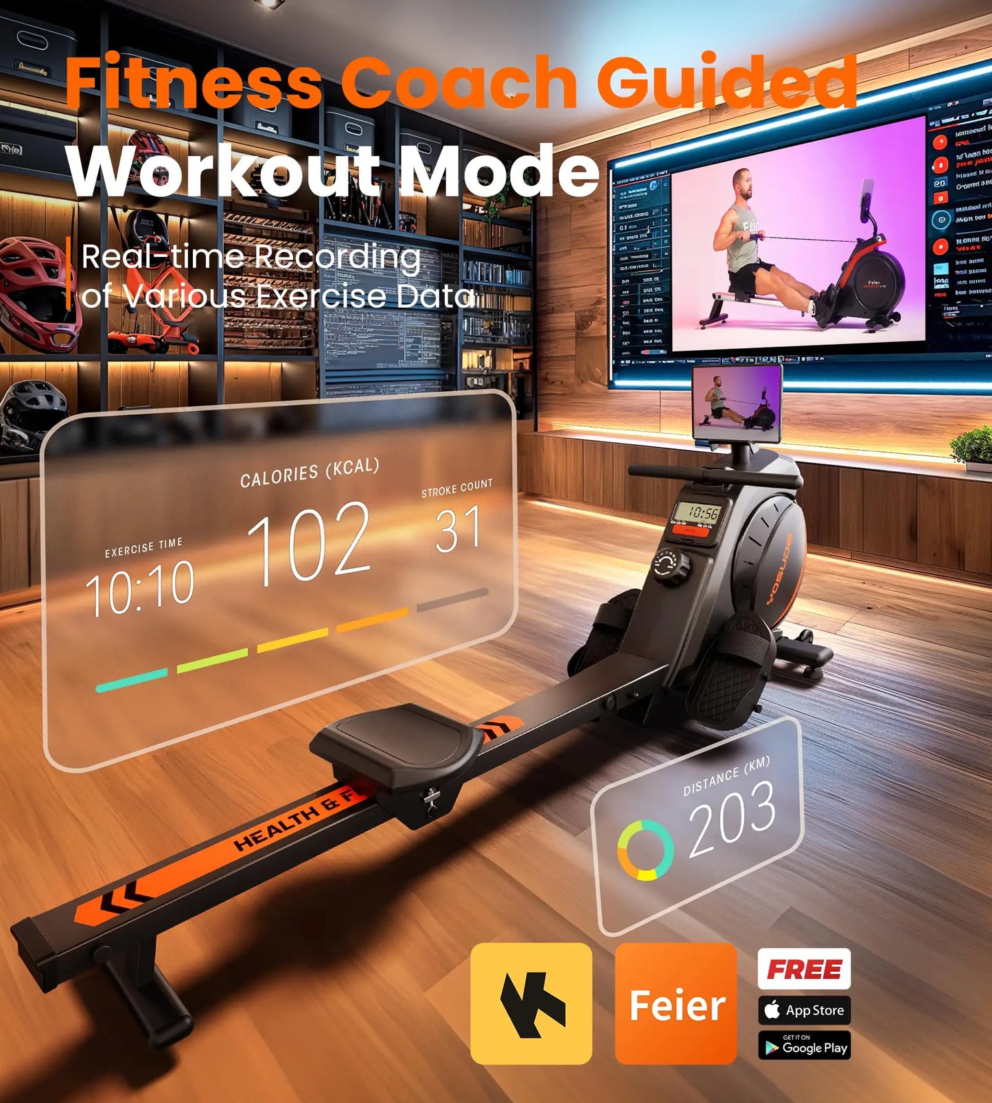 YOSUDA Magnetic Rowing Machine for Home  With Bluetooth.