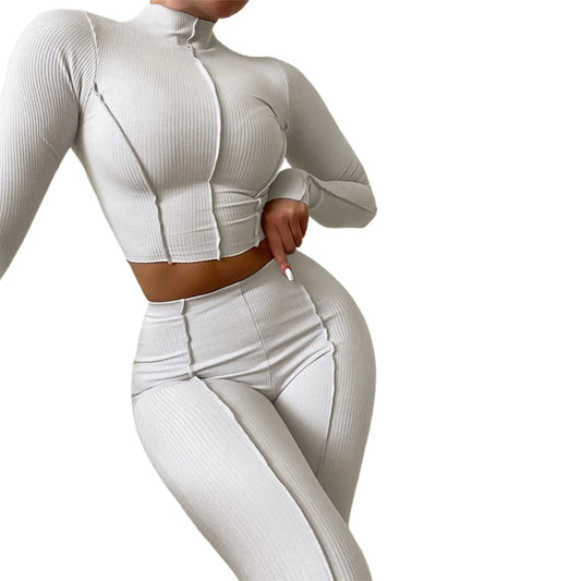 Long Sleeve Crop Top And Jogging Pants Sets For Women