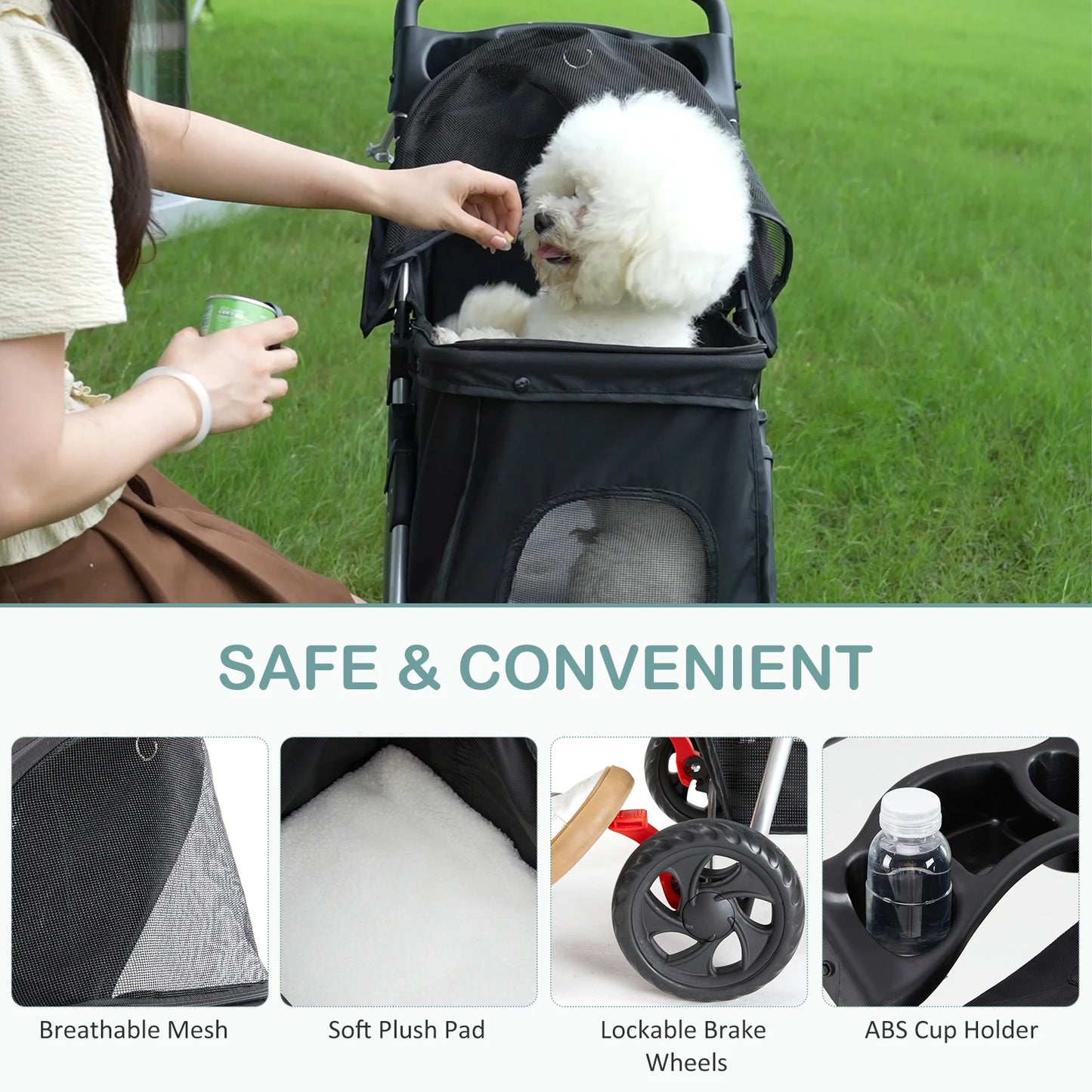 JHK 3 Wheels Foldable Pet Stroller for Small Dogs and Cats.