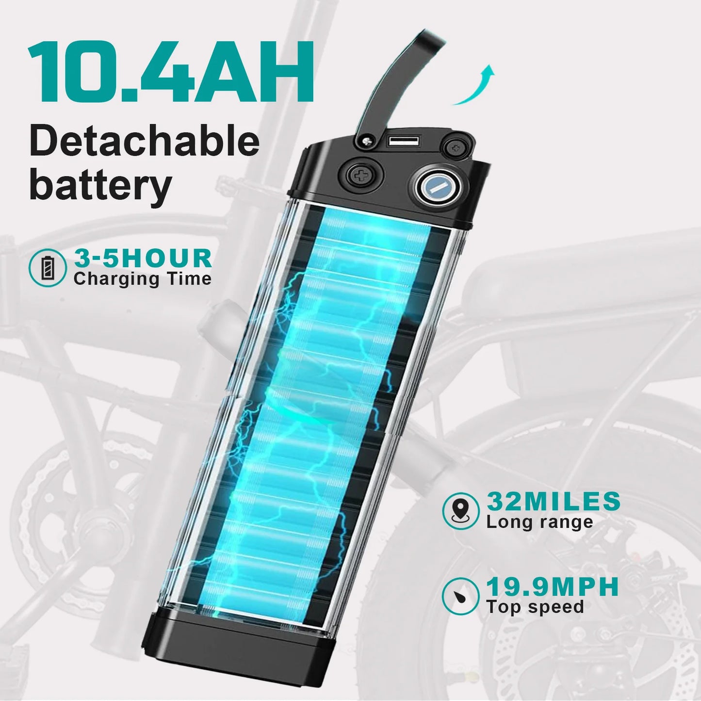 HEZZO Adult Folding Electric Bike, 20 MPH,560W Motor & 48V Removable Battery.