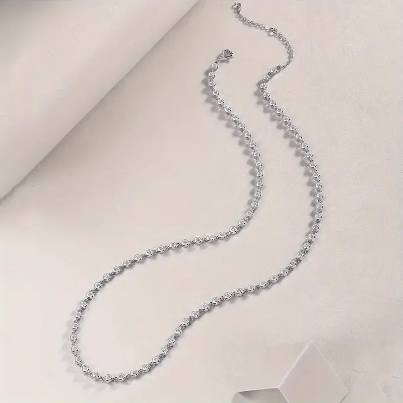 Adjustable JIUZUAN Moissanite Tennis Necklace 925 Sterling Silver