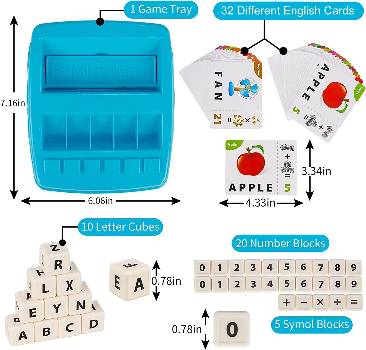 Educational 2 in 1 Matching Letter Spelling ,Number Cognition. Early Math Game for Boys  & Girls.