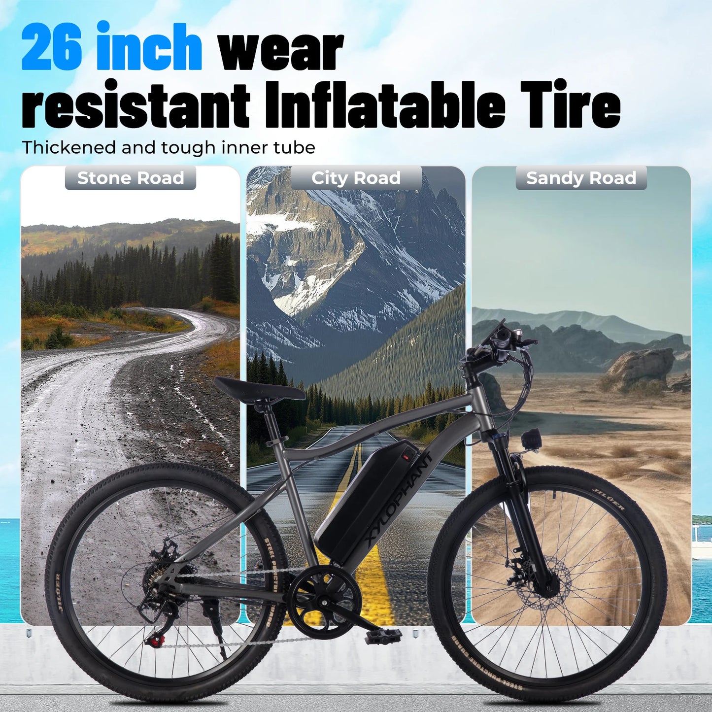 Terrosor Electric Bike,26" Fat Tire E- bike