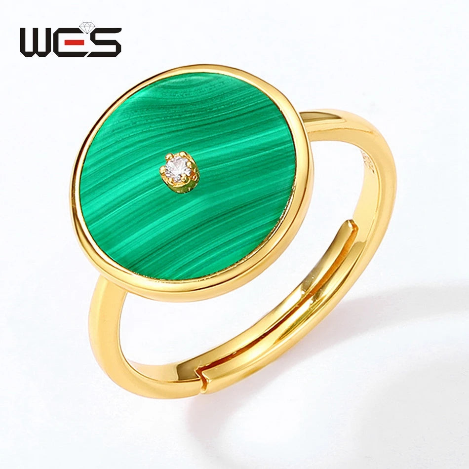 Gold Plated WES 925 Sterling Silver Malachite Jewelry Set for Woman.