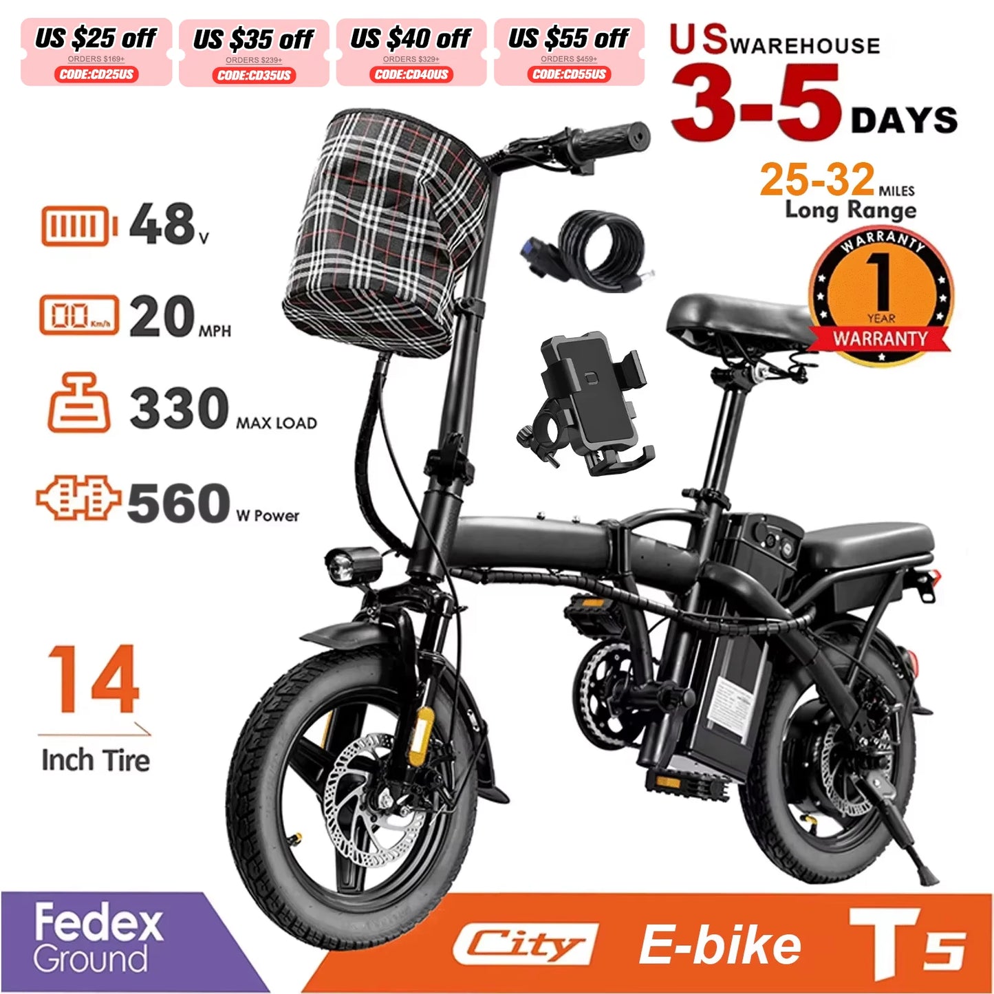 HEZZO Adult Folding Electric Bike, 20 MPH,560W Motor & 48V Removable Battery.