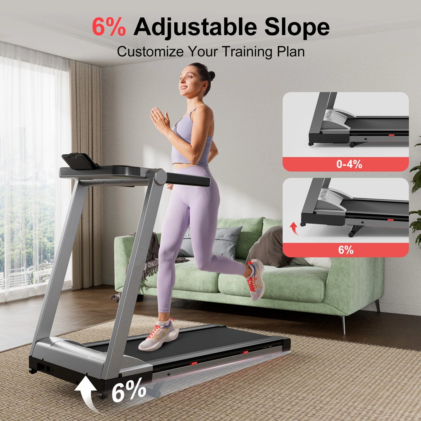 3.5HP Foldable Incline Home Treadmill With Handle Bar Holder