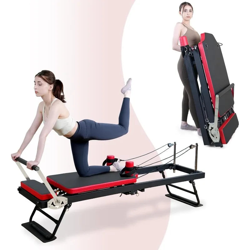Foldable  JIRTEMOT Pilates Machine with Resistance Springs and Cords.
