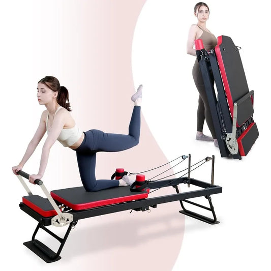 Foldable  JIRTEMOT Pilates Machine with Resistance Springs and Cords.